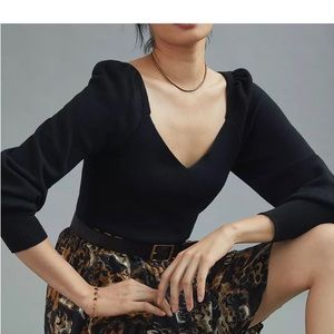 Anthropologie Sweetheart Puff-Sleeved Sweater